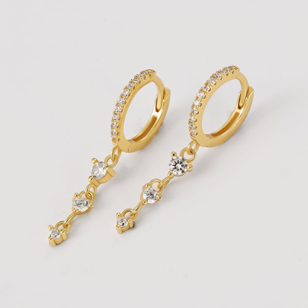 FE2156 925 Sterling Silver Trio CZ Chain Dangle Hoop Earrings