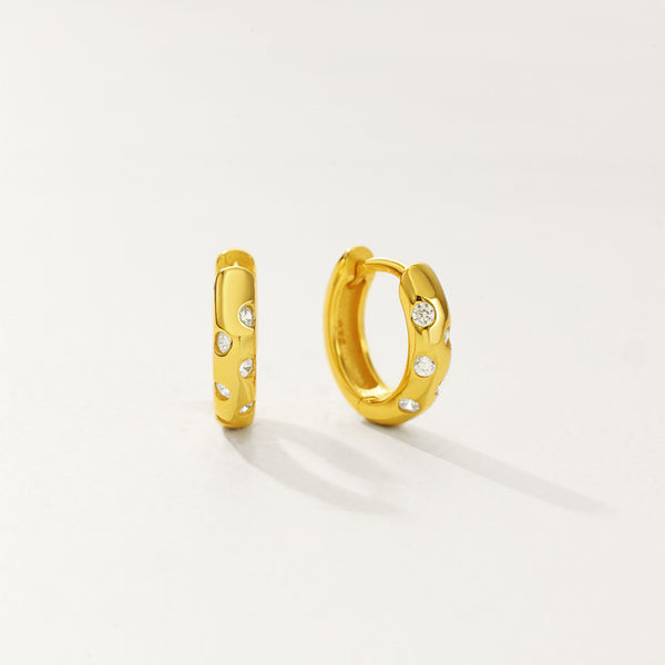 FE2878 925 Sterling Silver Inlaid Diamond Hoop Earrings