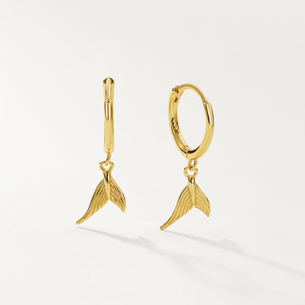 FE2737 925 Sterling Silver Fishtail Dangle Hoop Earrings