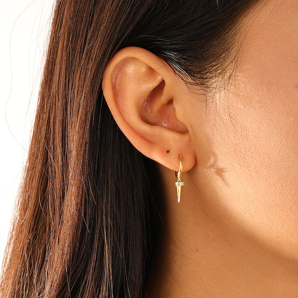 FE3182 Spike CZ Dangle Hoop Earring
