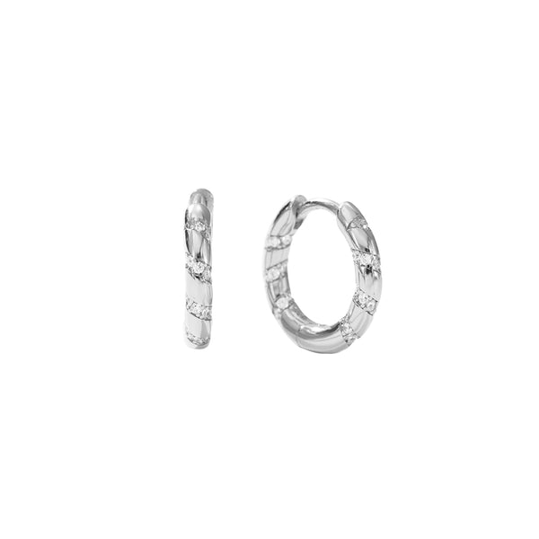 FE2953 925 Sterling Silver Multicolored Zircon Stripe Hoop Earrings