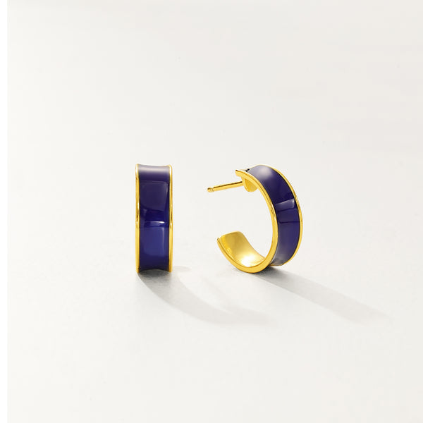 FE2887 925 Sterling Silver Blue Enamel Hoop Earrings