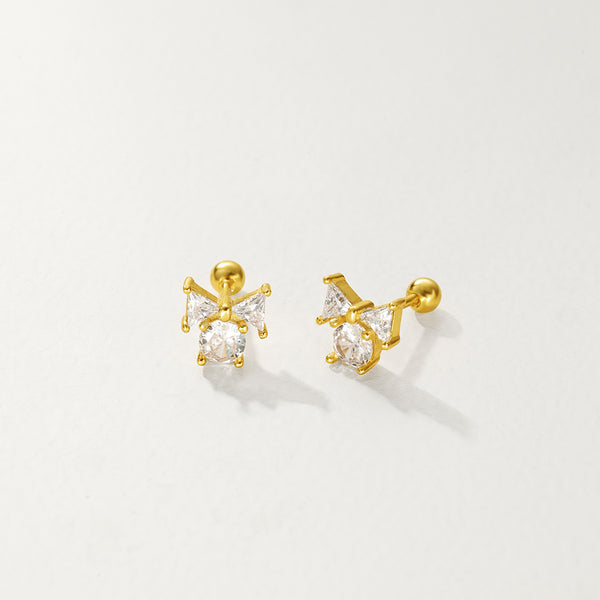 FE2763 925 Sterling Silver Bow Screw Stud Earrings