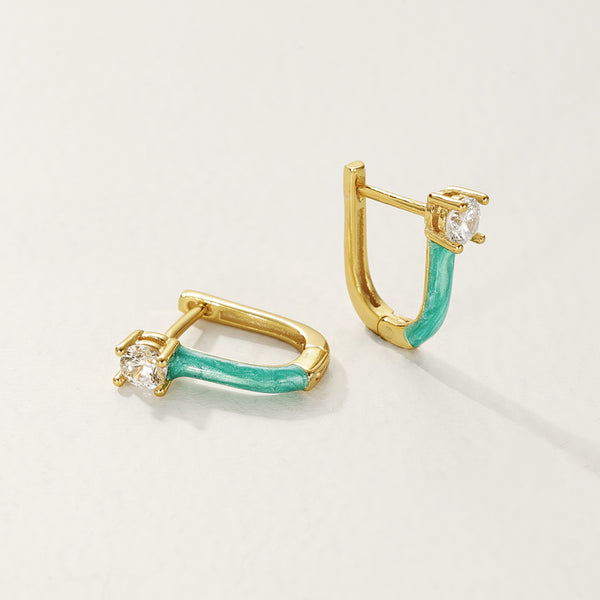 FE2807 925 Sterling Silver Enamel U Shape Hoop Earrings