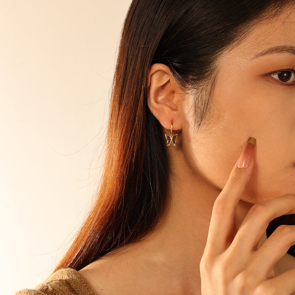 FE2837 925 Sterling Silver Butterfly Enamel Hoop Eaarings