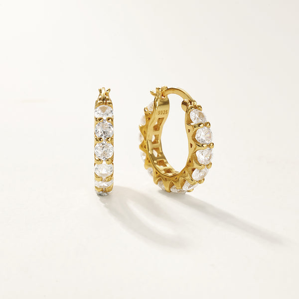 FE2828 925 Sterling Silver Cubic Zirconia Chunky Hoop Earring