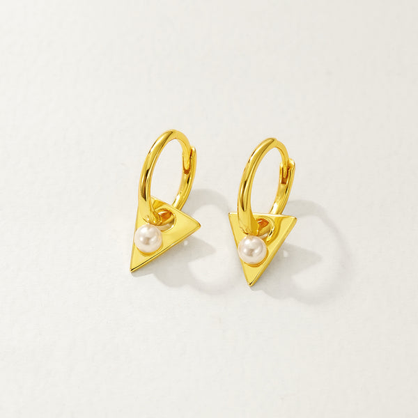FE2905 925 Sterling Silver Triangular Pearl Dangle Hoop Earrings