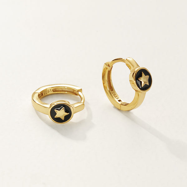 FE2789 925 Sterling Silver Enamel Star Hoop Earring