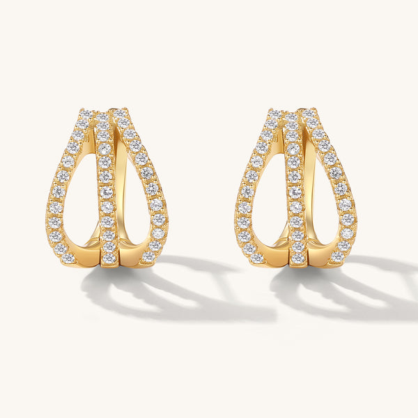 FE2053 925 Sterling Silver CZ Triple Wrap Claw Huggie Hoop Earrings