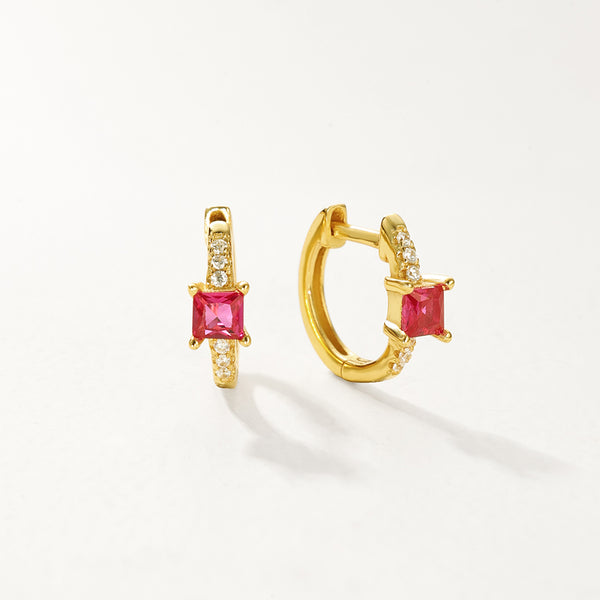 FE2897 925 Sterling Silver Hot Pink CZ Hoop Earrings