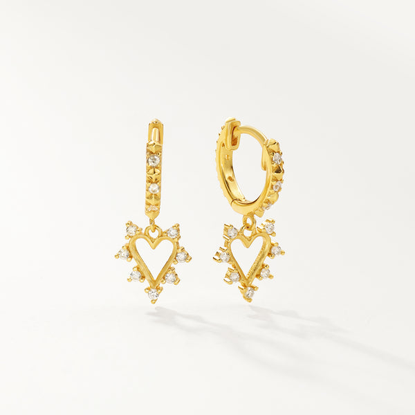 FE2850 925 Sterling Silver Heart Crystal Pendant Hoop Earrings