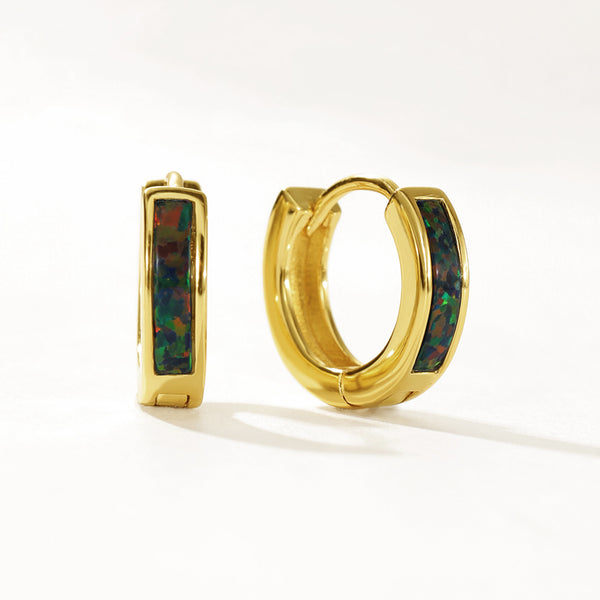 FE2060 Rectangle Opal Inlay Hoop Earrings