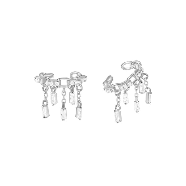 FE2921 925 Sterling Silver Chain Link Tassel Ear Cuff