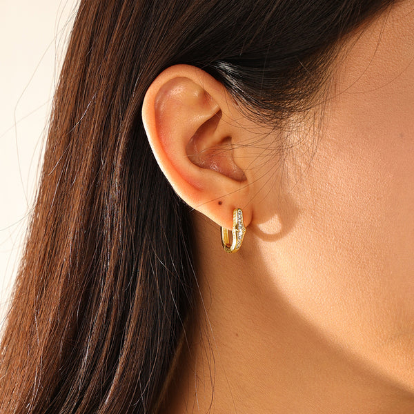 FE3186 Full Zirconia Geometry Hoop Earring