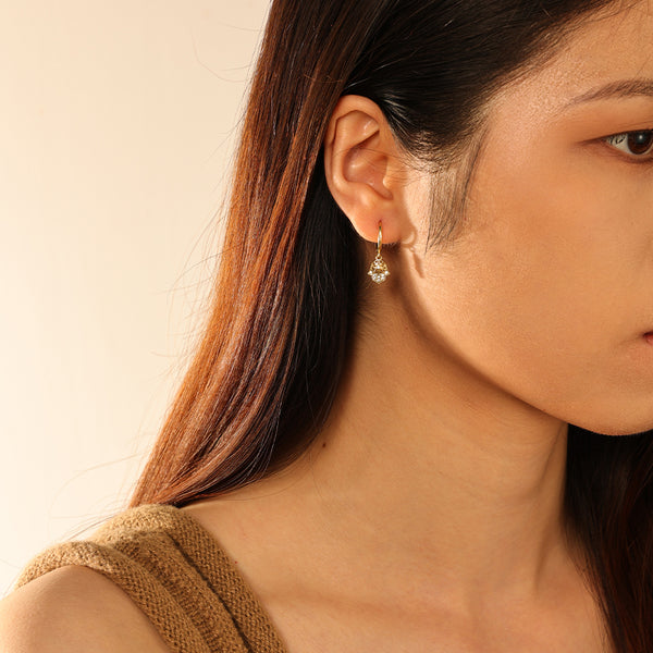 FE2814 925 Sterling Silver CZ Lucky Palm Dangle Hoop Earrings