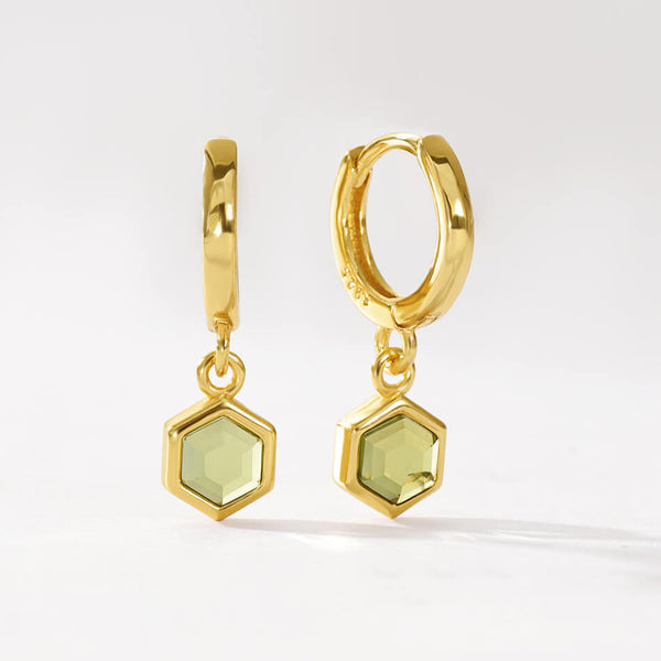 VFE0241 Birthstone Hexagon Drop Huggie Hoop Earring