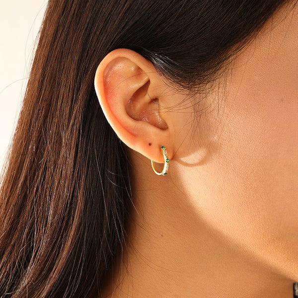 FE3129 Green & White CZ Hoop Earring