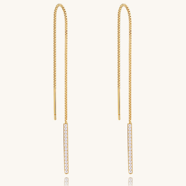 FE2041 925 Sterling Silver Vertical Bar Box Chain Threader Earrings