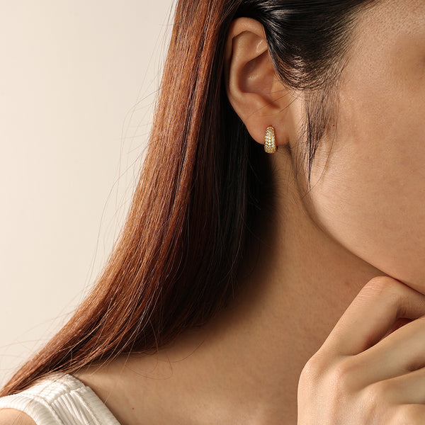 FE2121 925 Sterling Silver CZ Bold Hoop Earrings