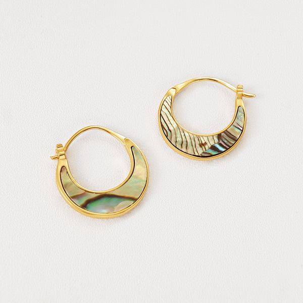 FE2248 925 Sterling Silver Abalone Shell Crescent Round Earrings