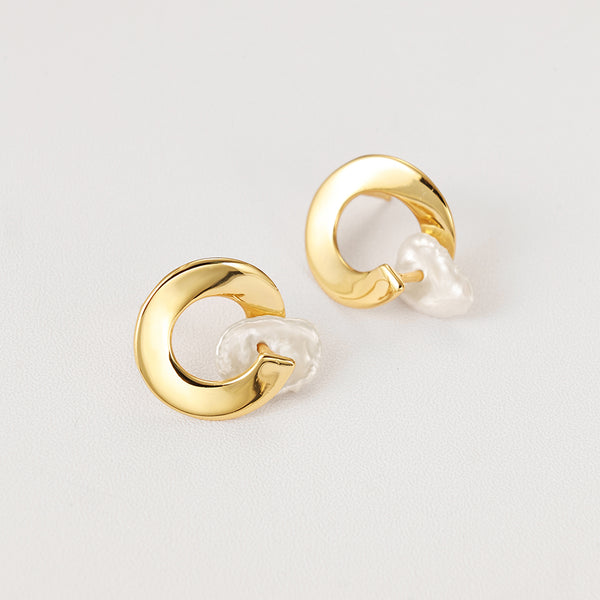 FE2254 925 Sterling Silver Irregular Baroque Pearl Stud Earrings
