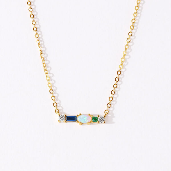 VFX0462 Oval Opal Geometric CZ Pendant Necklace