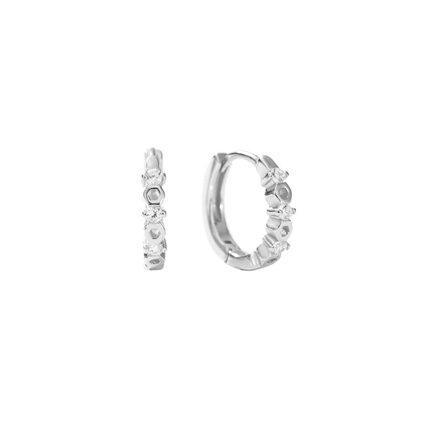 FE2942 925 Sterling Silver Personalized Honeycomb Hoop Earrings