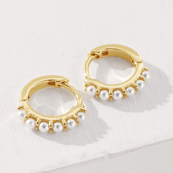 FE2063 925 Sterling Silver Claw Set Shell Pearl Hoop Earrings