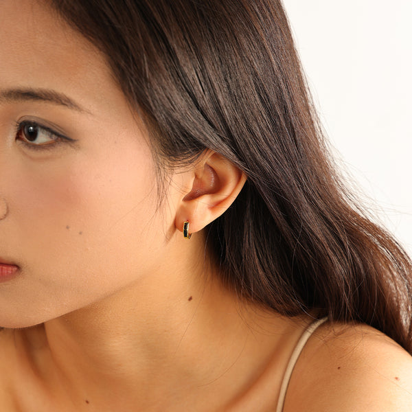 FE2060 Rectangle Opal Inlay Hoop Earrings