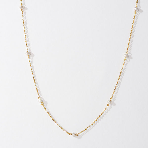 PN0244 925 Sterling Silver Minimalist Freshwater Pearl Bead Charm Chain Necklaces