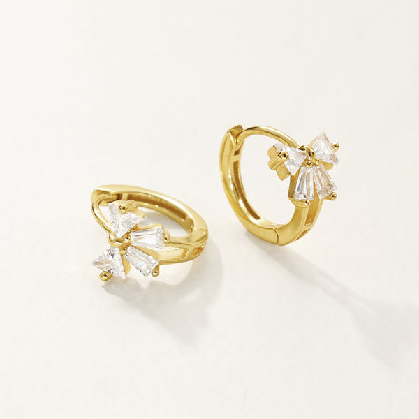 FE2827 925 Sterling Silver Zirconia Butterfly Bow Hoop Earrings