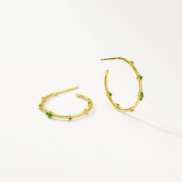 FE2851 925 Sterling Silver Elegant Green Zircon Hoop Earrings