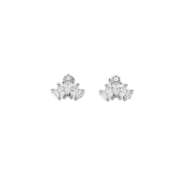 FE2929 925 Sterling Silver Crown Thread Piercing Stud Earrings