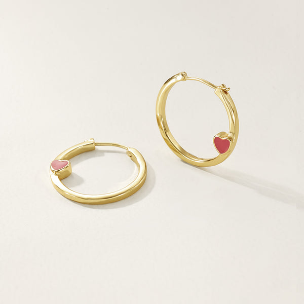 FE2712 925 Sterling Silver Red Enamel Heart Hoop Earring