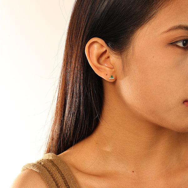 FE2914 925 Sterling Silver Mini Triangles CZ Stud Earring