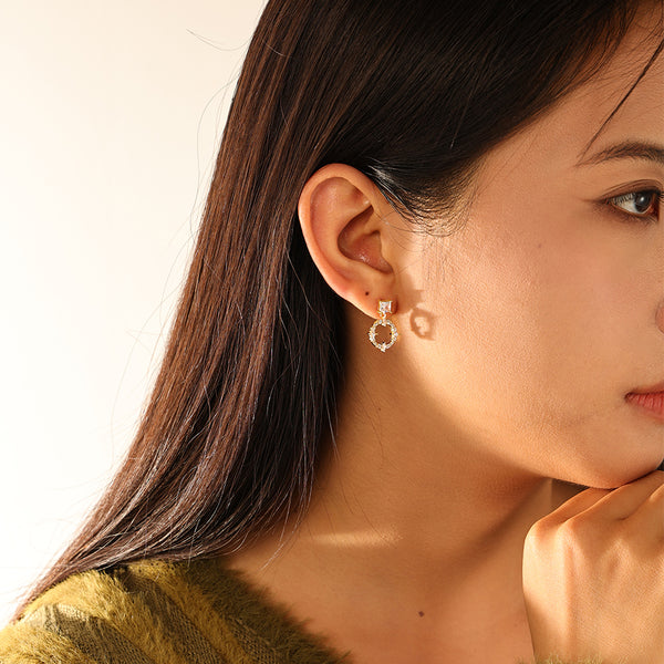 FE3177 Zirconia Circle Dangle Stud Earring