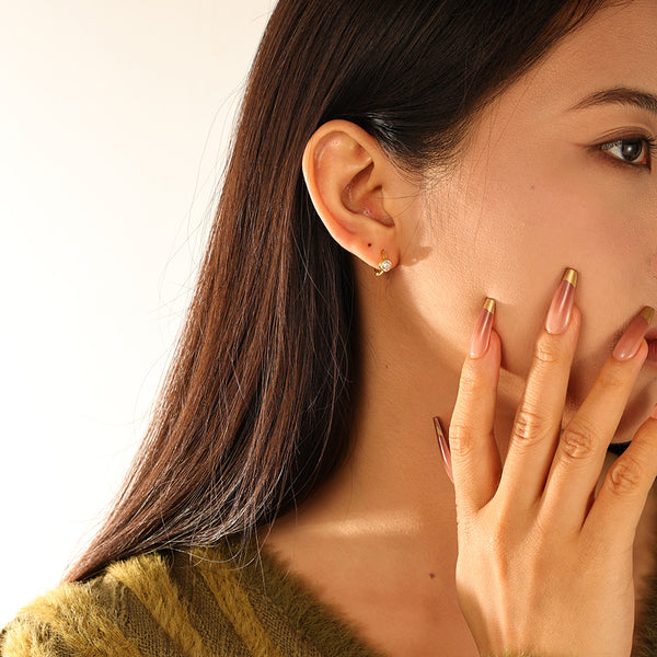 FE3167 Bezel Setting CZ Hoop Earring