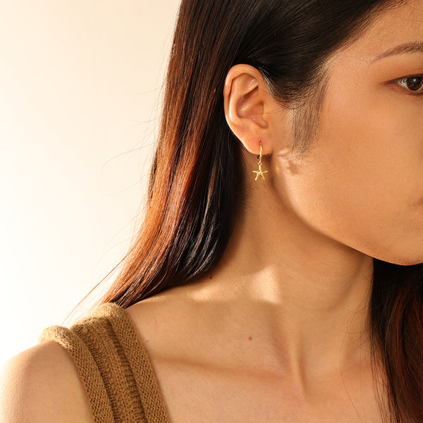 FE2810 925 Sterling Silver Starfish Dangle Earrings