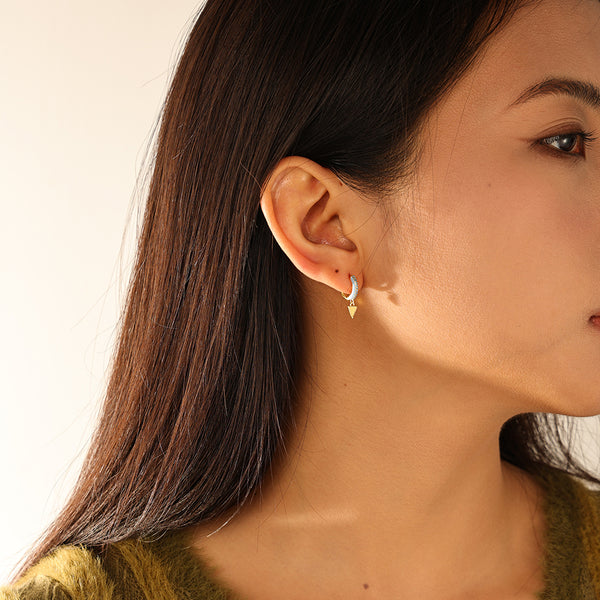 FE3175 Enamel Triangle CZ Drop Hoop Earring