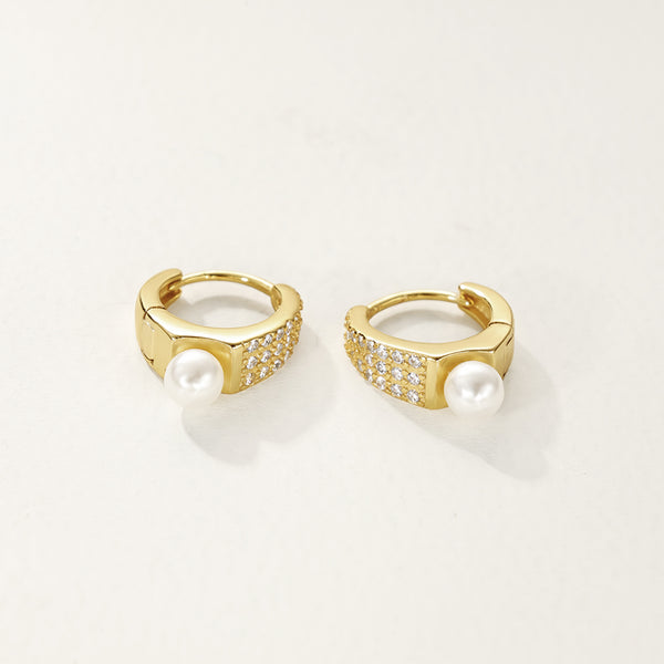 FE2806 925 Sterling Silver Shell Pearl Hoop Earrings