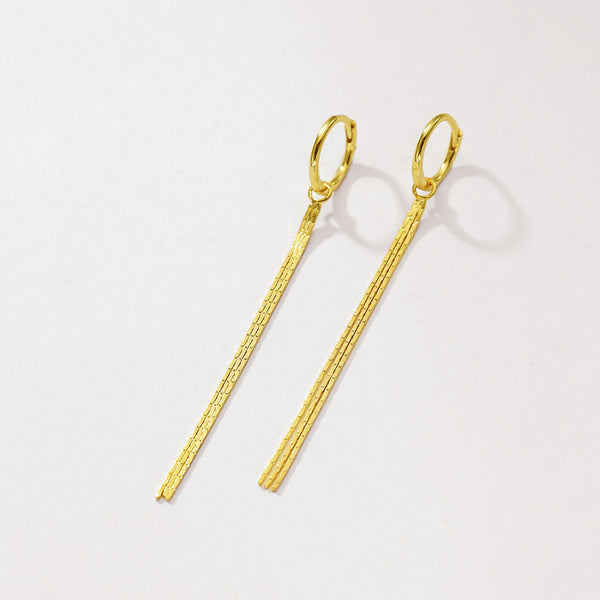 FE2956 925 Sterling Silver Long Tassel Hoop Earrings