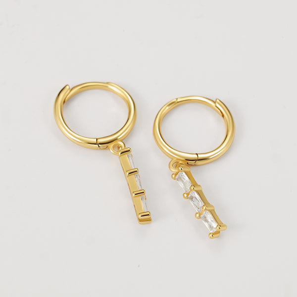 FE2222 925 Sterling Silver Trio Baguette CZ Dangle Earrings