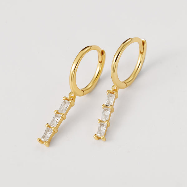 FE2222 925 Sterling Silver Trio Baguette CZ Dangle Earrings