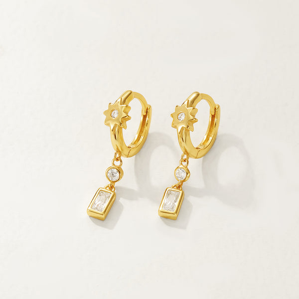 FE2865 925 Sterling Silver Cubic Zircon Dangle Hoop Earrings