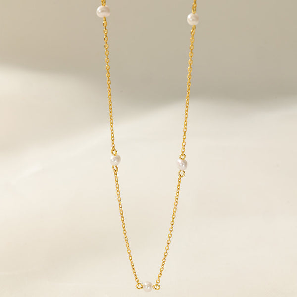 PN0244 925 Sterling Silver Minimalist Freshwater Pearl Bead Charm Chain Necklaces