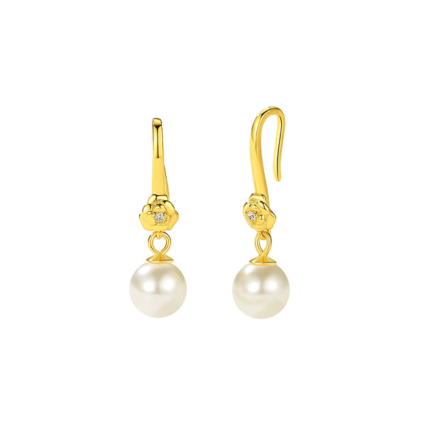 FE2860 925 Sterling Silver Vintage Shell Pearl Drop Hoop Earring