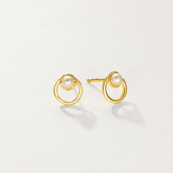 FE2888 925 Sterling Silver Pearl Geometry Stud Earrings