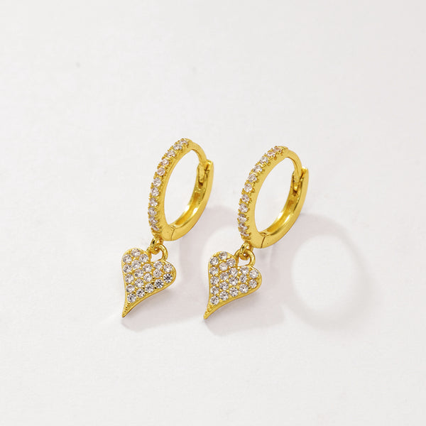 FE2965 925 Sterling Silver CZ Heart Dangle Hoop Earrings