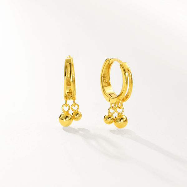 FE2788 925 Sterling Silver Double Gold Bead Dangle Earrings