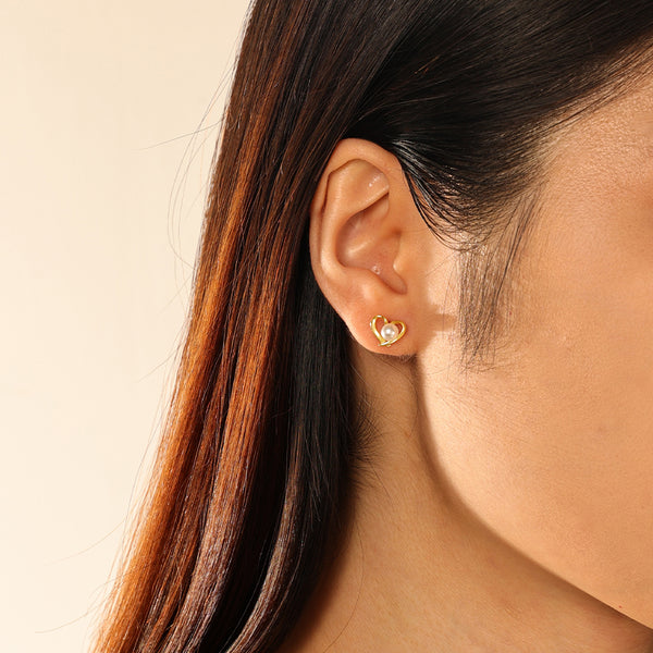 FE2913 925 Sterling Silver Pearl Heart Mini Stud Earring